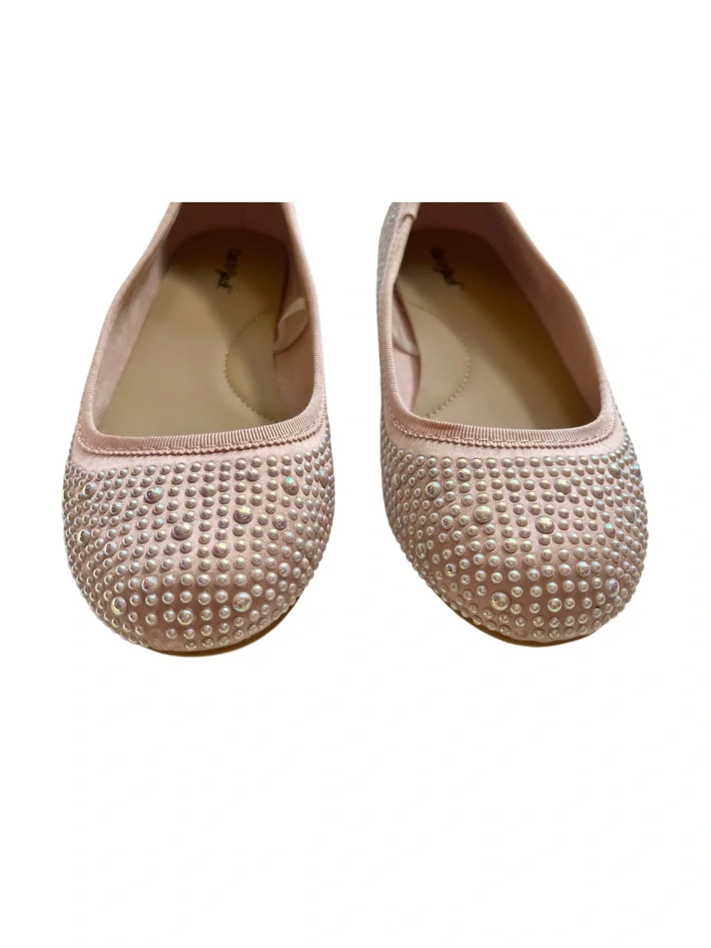 Cat & Jack Blush Pink Pearl-Stud Ballet Flats - Non-Marking | Girls Size 13